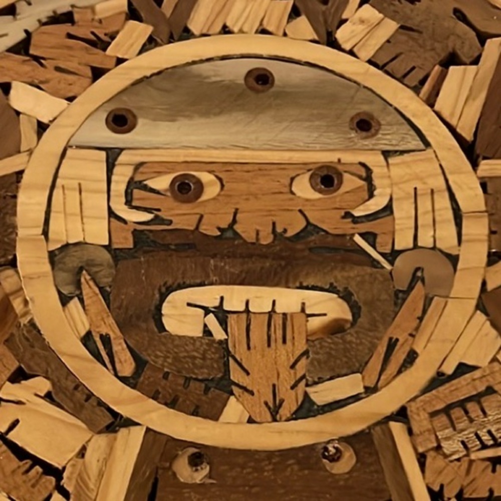 Vintage Mosaic Aztec Art Decor Calendar Tonatiuhs Face Hand Carved Exotic Woods‎ - Picture 5 of 9